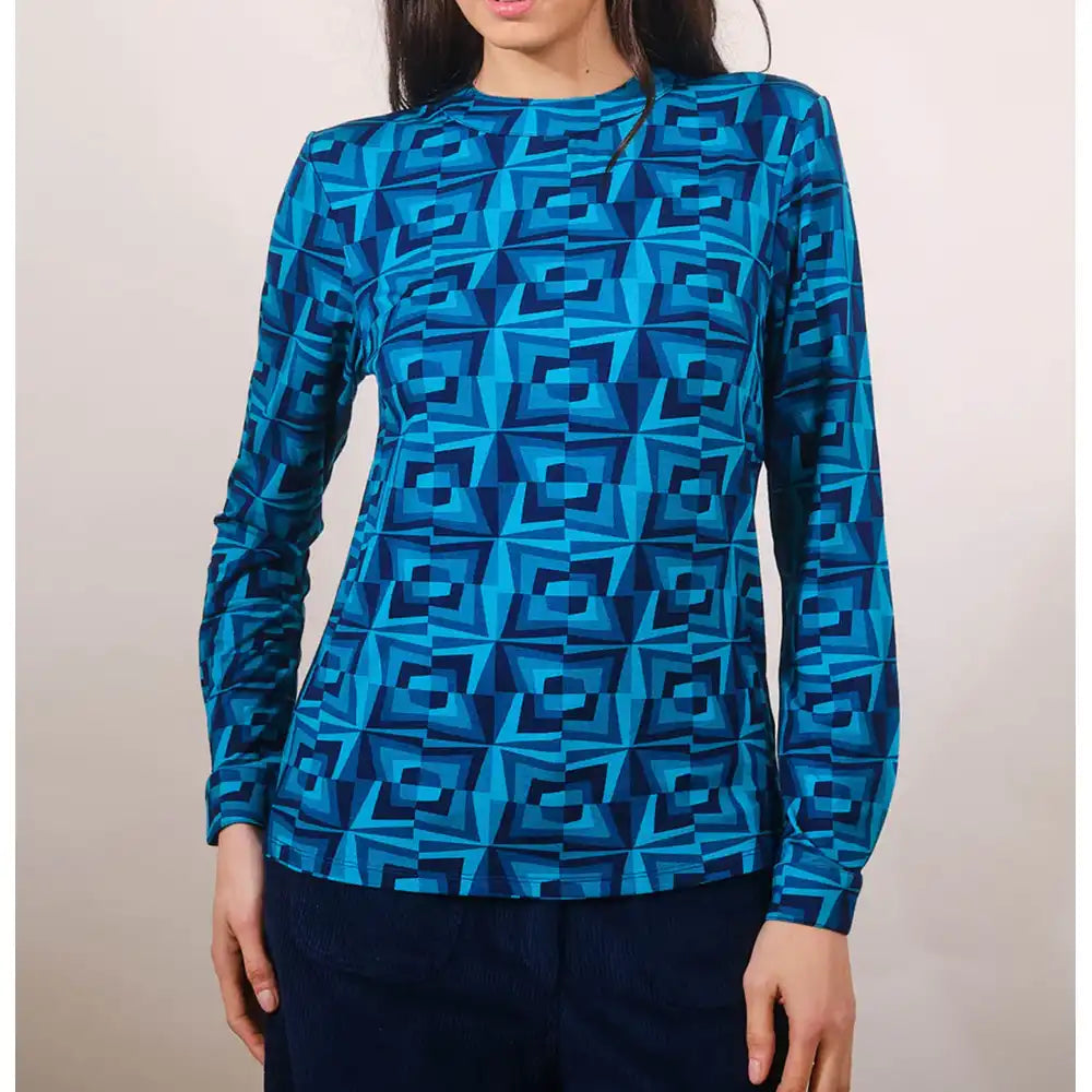 Edie Jersey Top - Retro Blue
