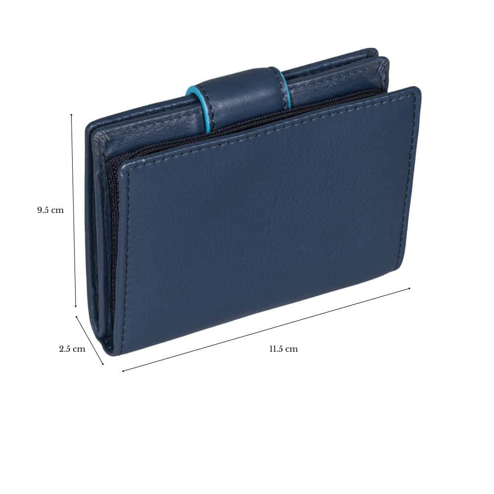 Leather RFID Small Trifold Purse Navy