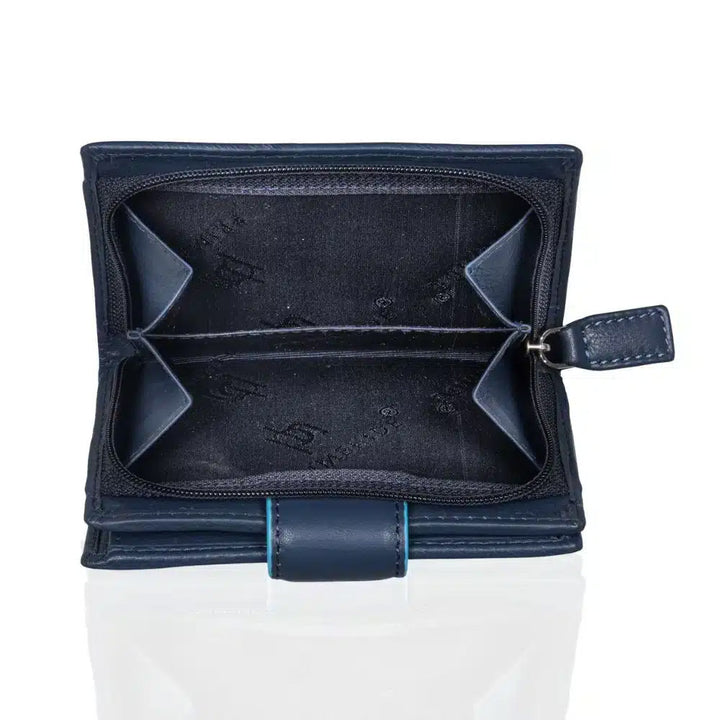 Leather RFID Small Trifold Purse Navy