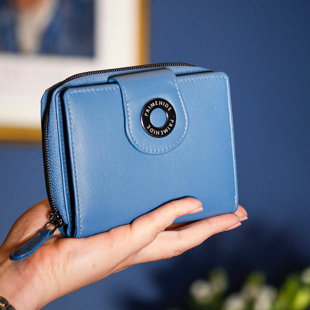 Leather RFID Trifold Purse Cornflower