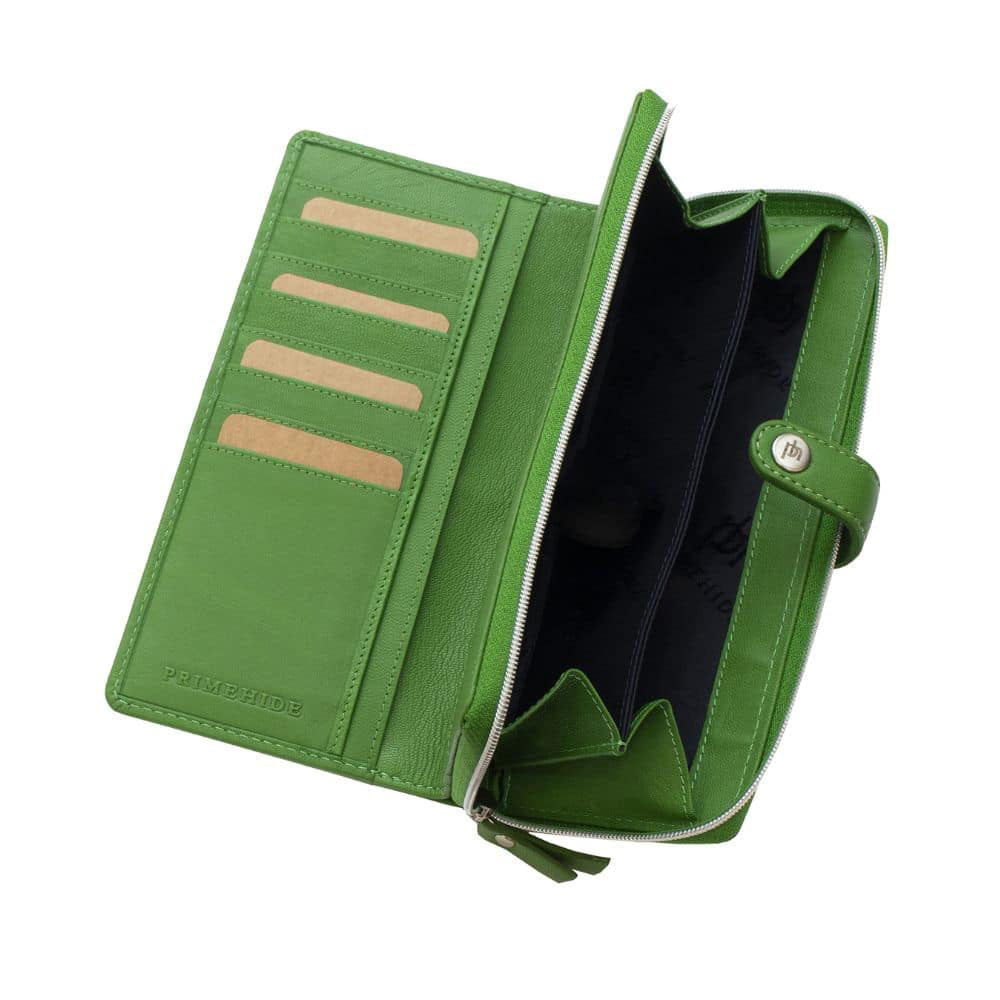 Leather RFID Zip Purse Green