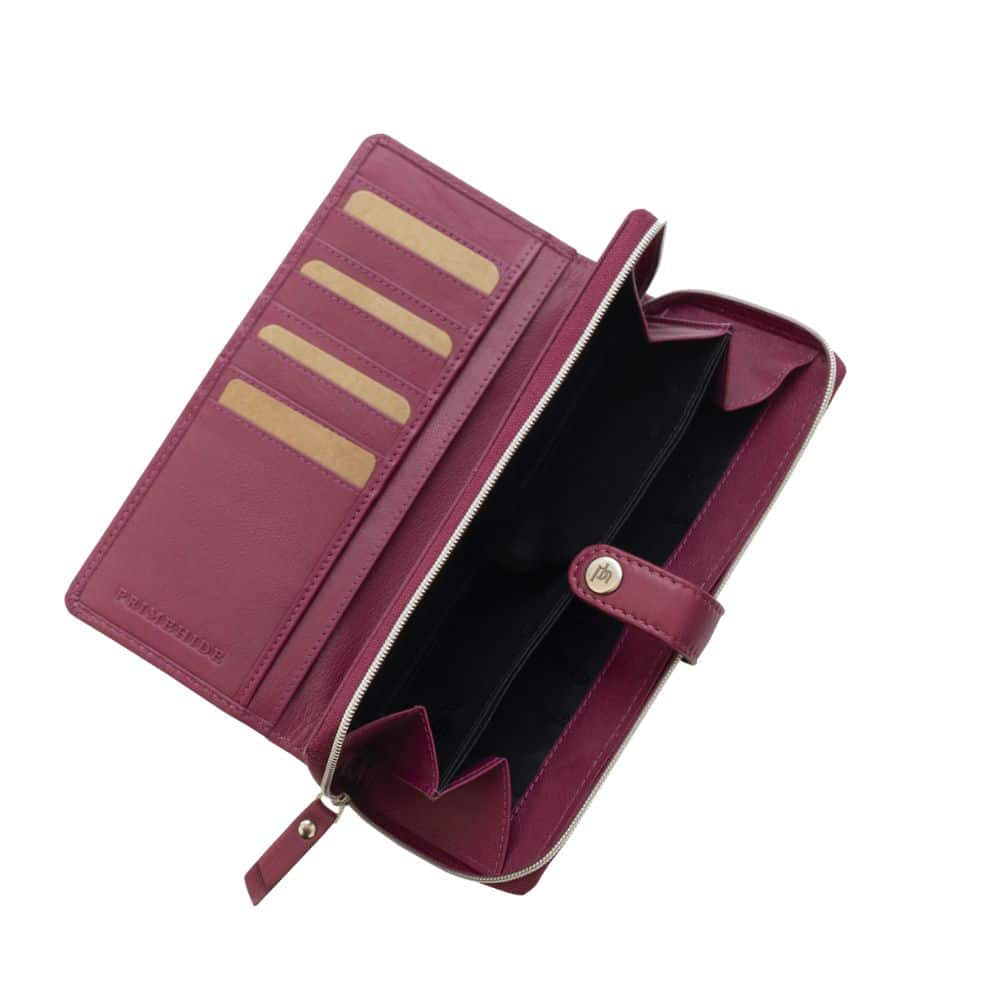 Leather RFID Zip Purse Berry