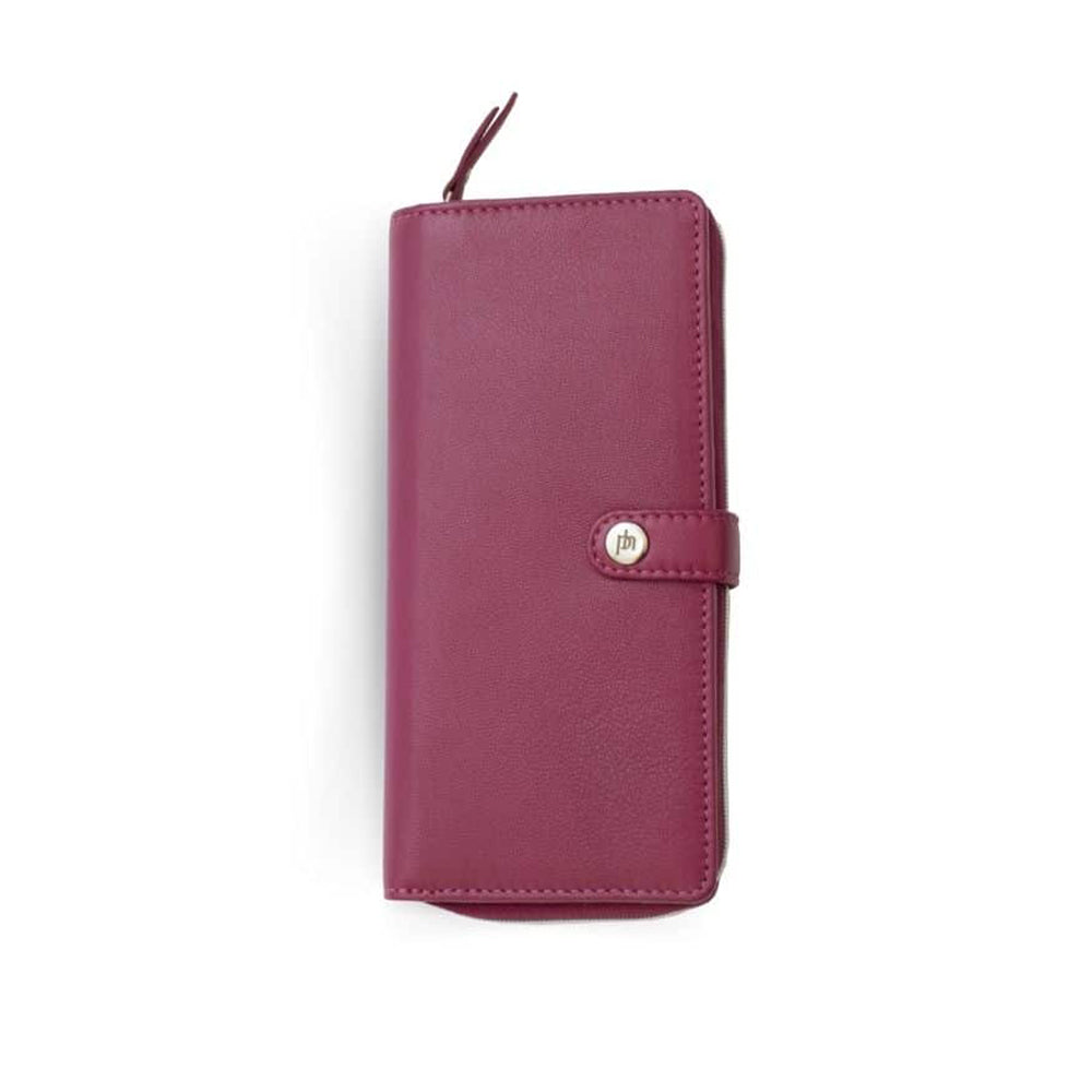 Leather RFID Zip Purse Berry