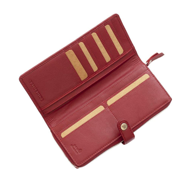Leather RFID Zip Purse Red