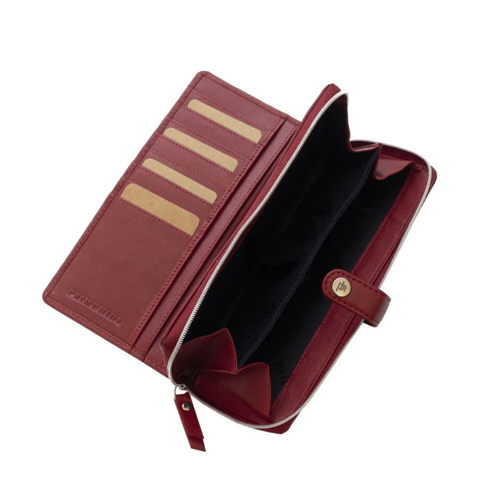 Leather RFID Zip Purse Red