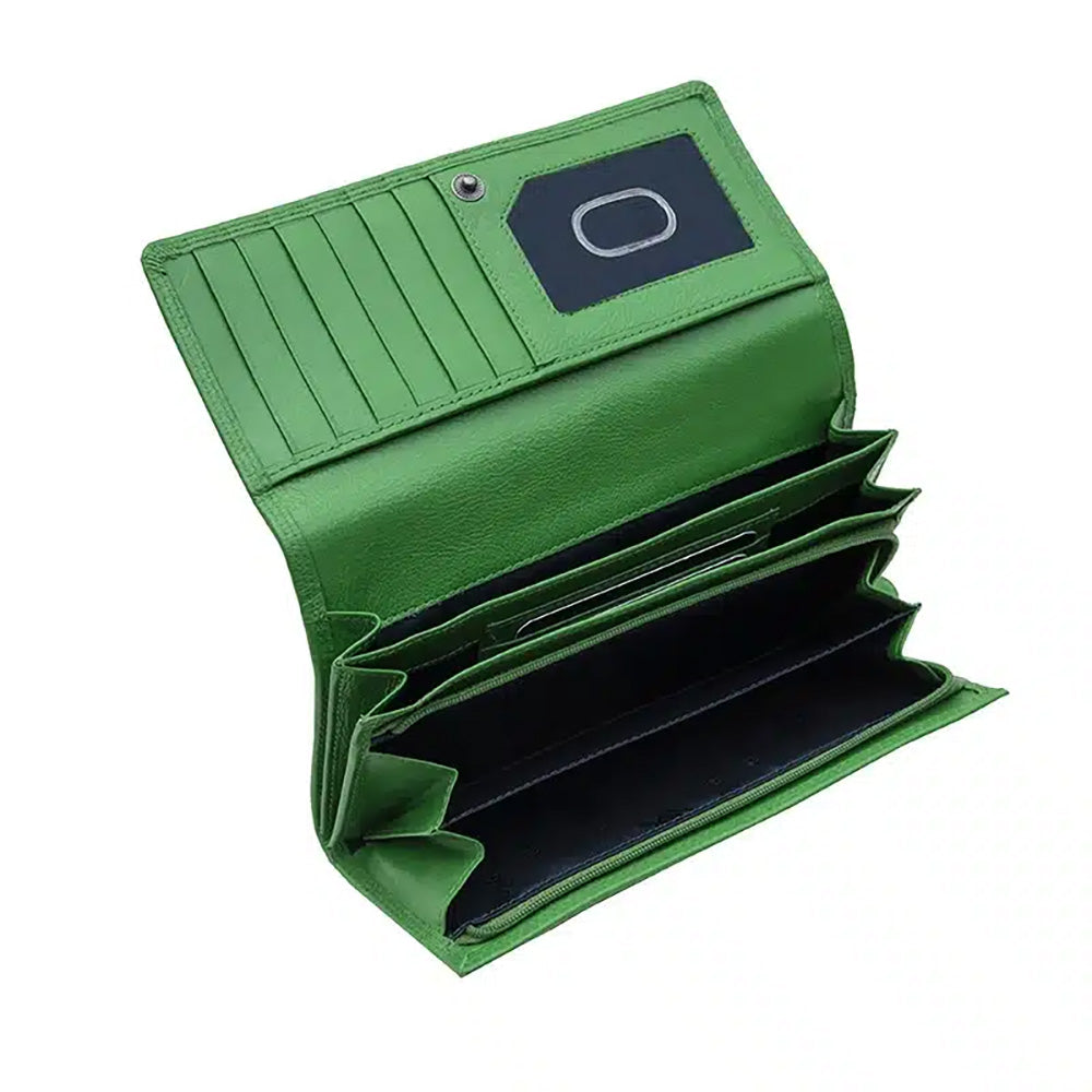 Leather RFID Large Verona Purse Green