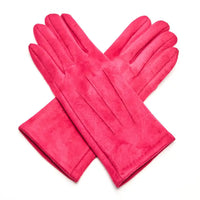 Pair of bright pink gloves on a white background