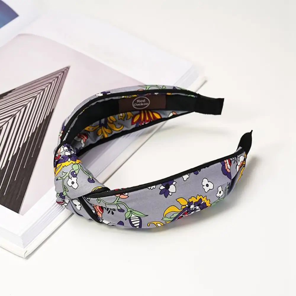 Knotted Covered Alice Band - Grey Floral