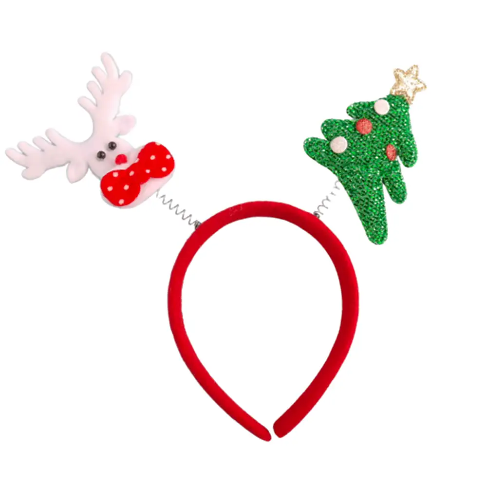 Set of Christmas-themed headbands including a reindeer and tree design on a white background.