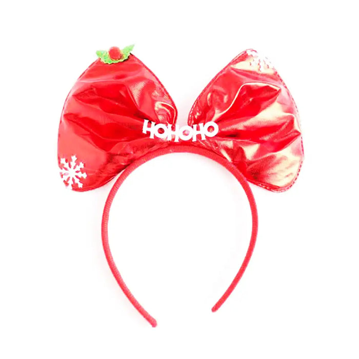 Red bow-shaped headband with 'HOHOHO' text on a white background
