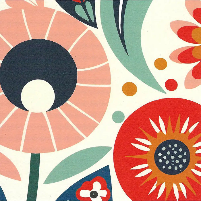 Retro colourful flowers greetings card.