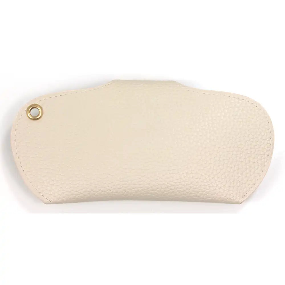 Cream glasses case containing a pair of glasses.