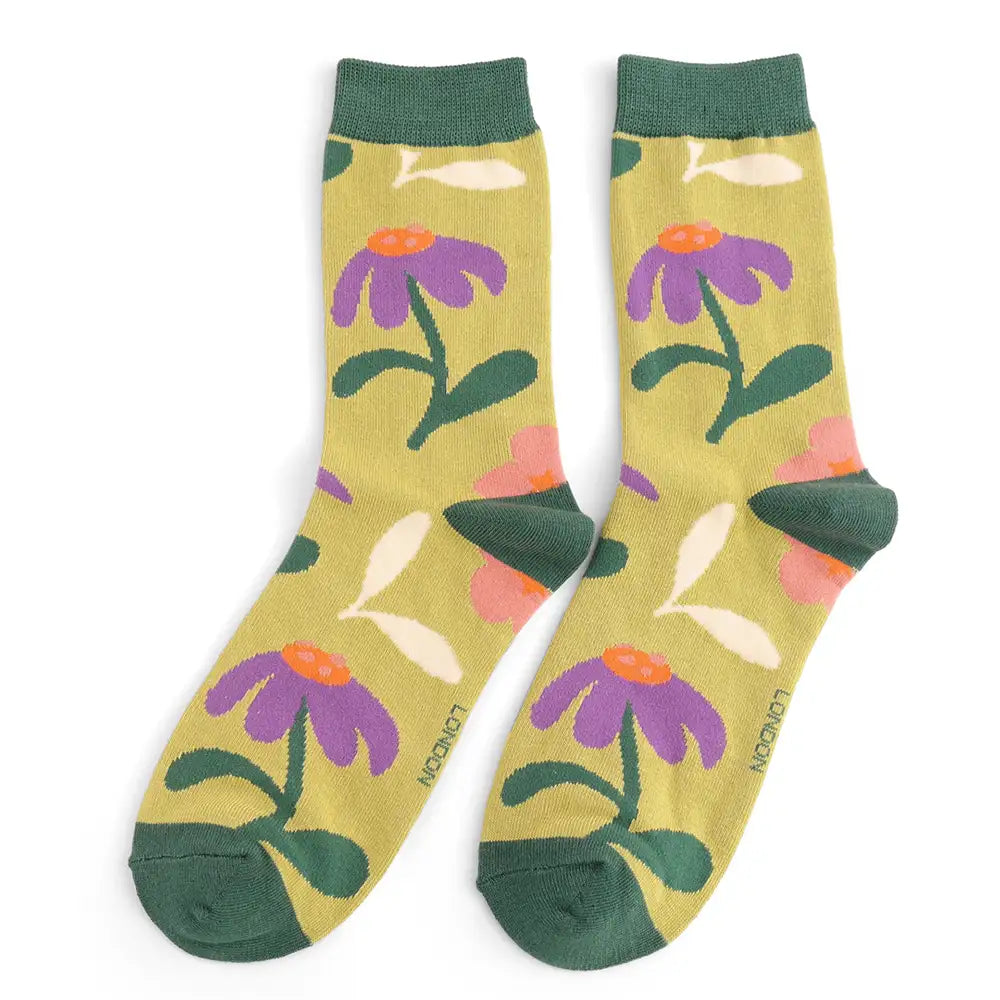 Retro Floral Socks Lime