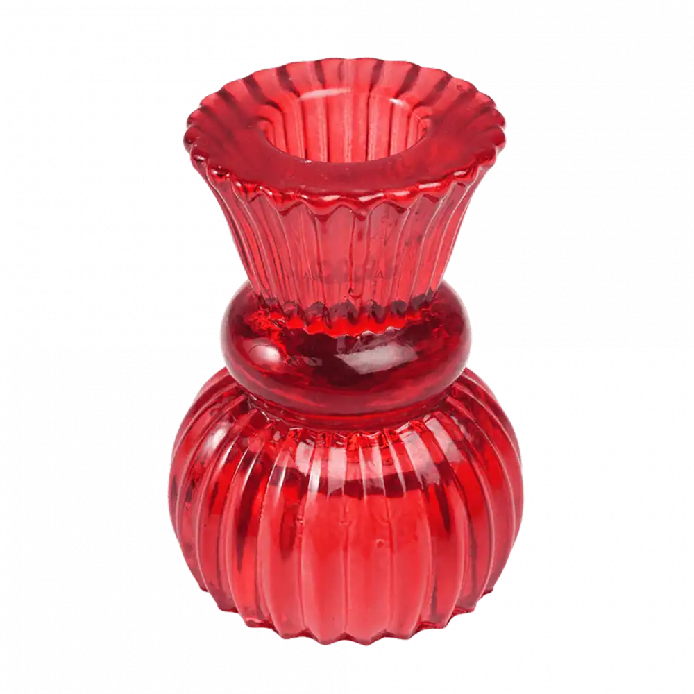 Double Ended Glass Candle Holder - Red