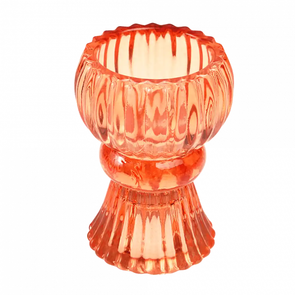 Double Ended Glass Candle Holder - Orange