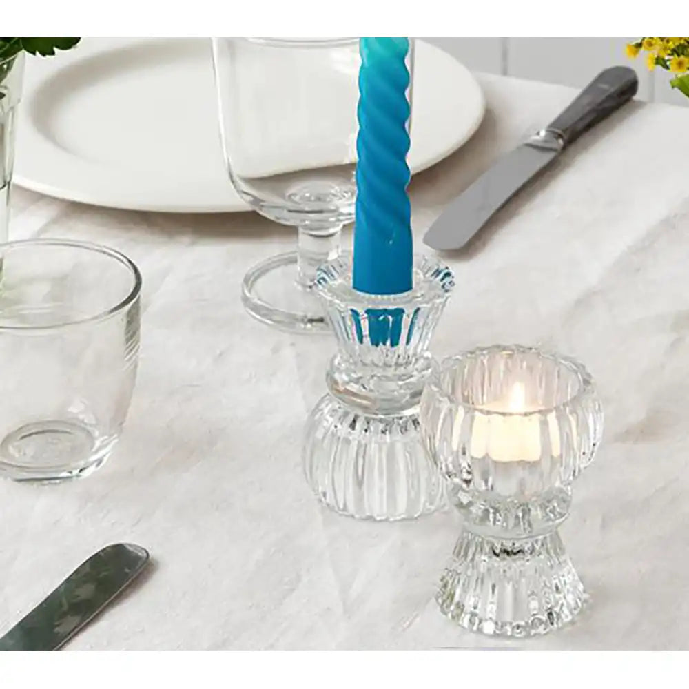 Double Ended Glass Candle Holder - Clear