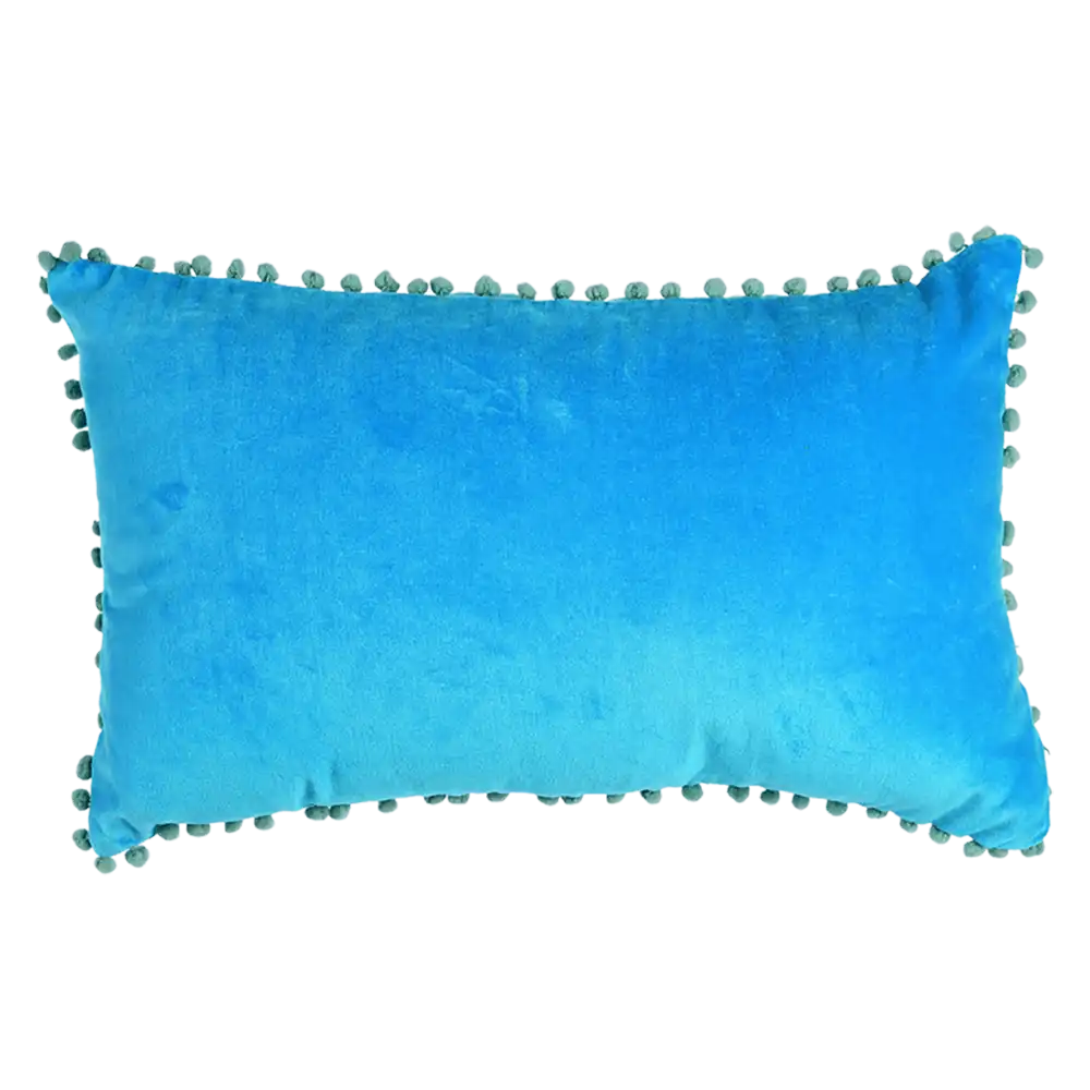 Velvet Pompom Cushion - Blue