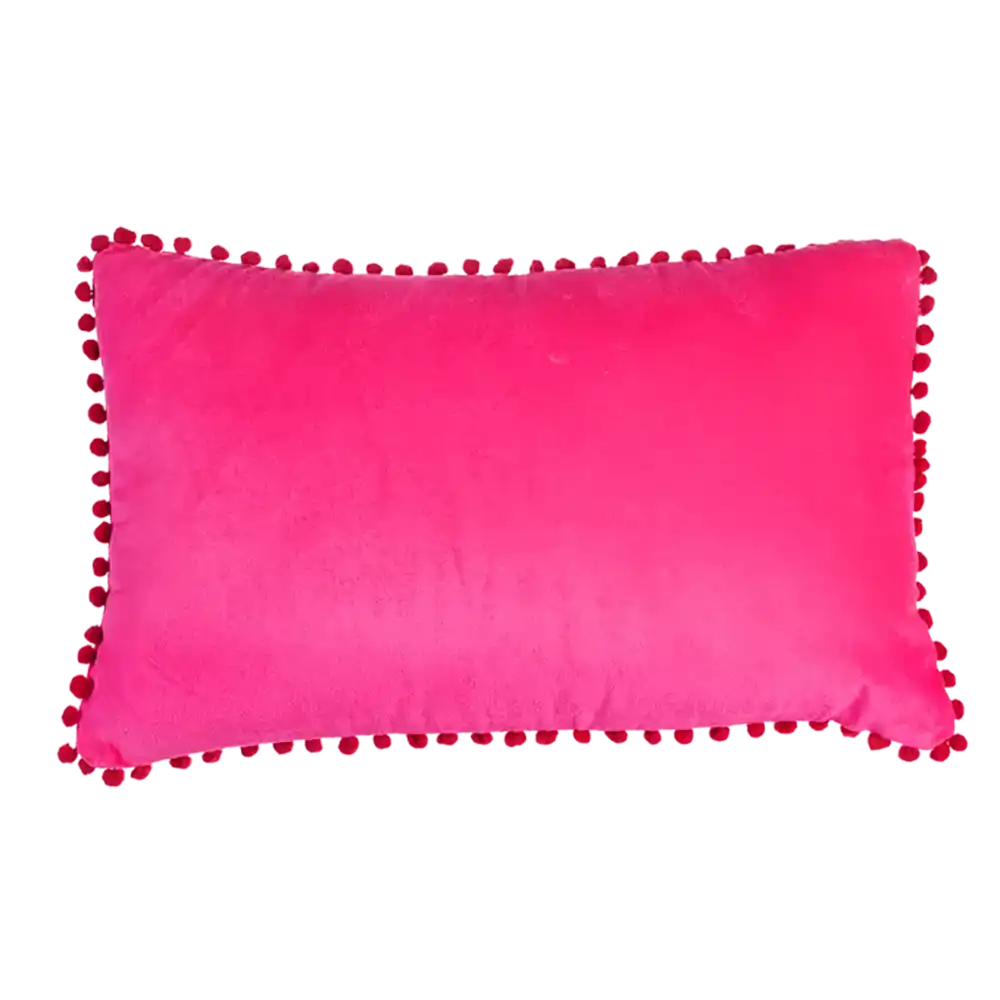 Velvet Pompom Cushion - Pink