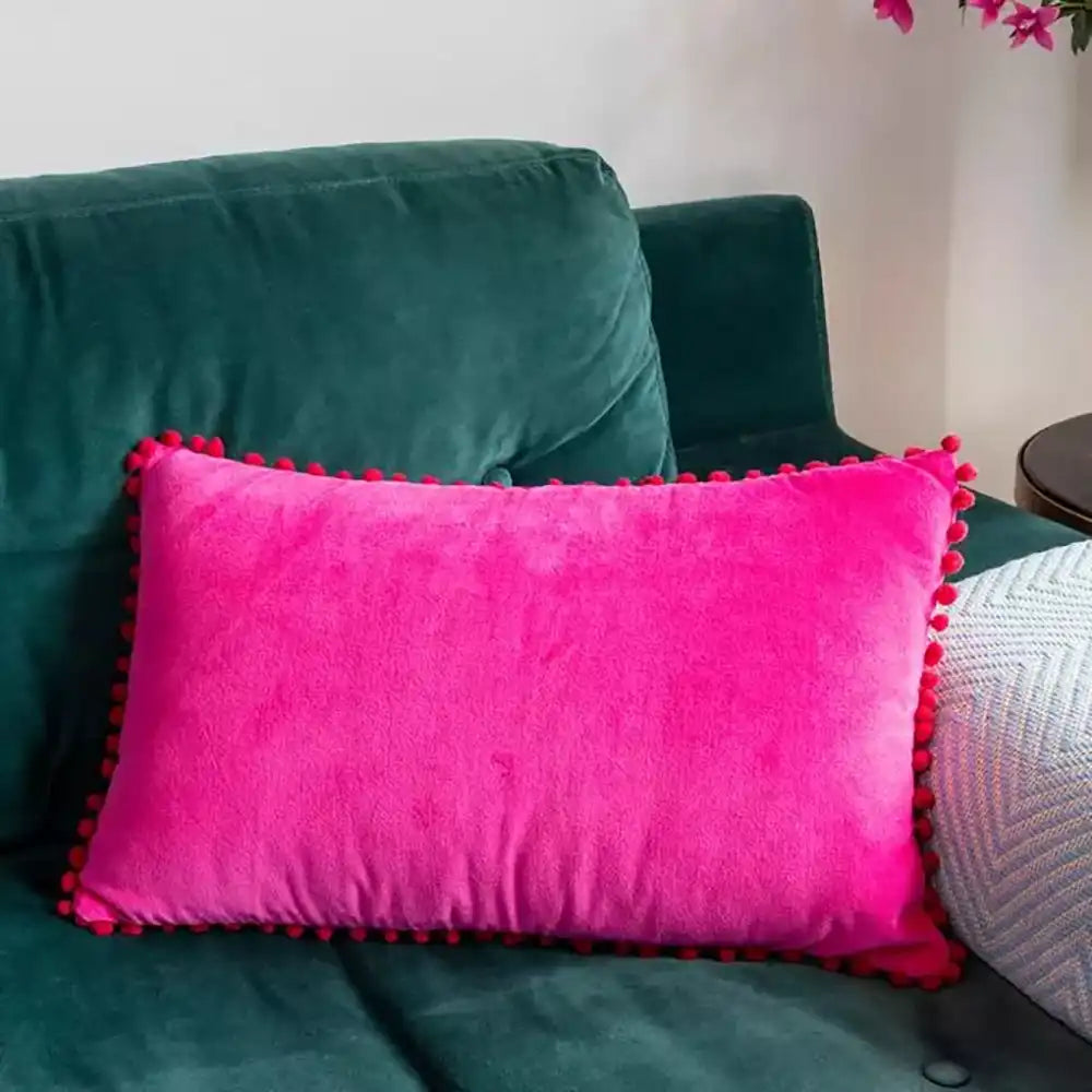 Velvet Pompom Cushion - Pink