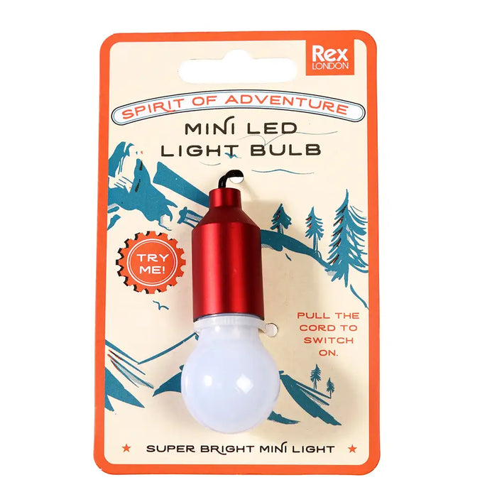 Mini LED light bulb in packaging with Rex London branding and outdoor design.