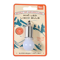Mini LED light bulb packaging with 'Rex London' branding on a beige background