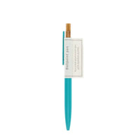 Turquoise pen with a bamboo pen click top. 