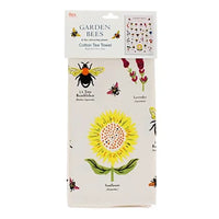 Cotton tea towel with bee and flower designs in packaging