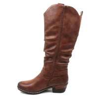 Brown knee-high boot on a white background