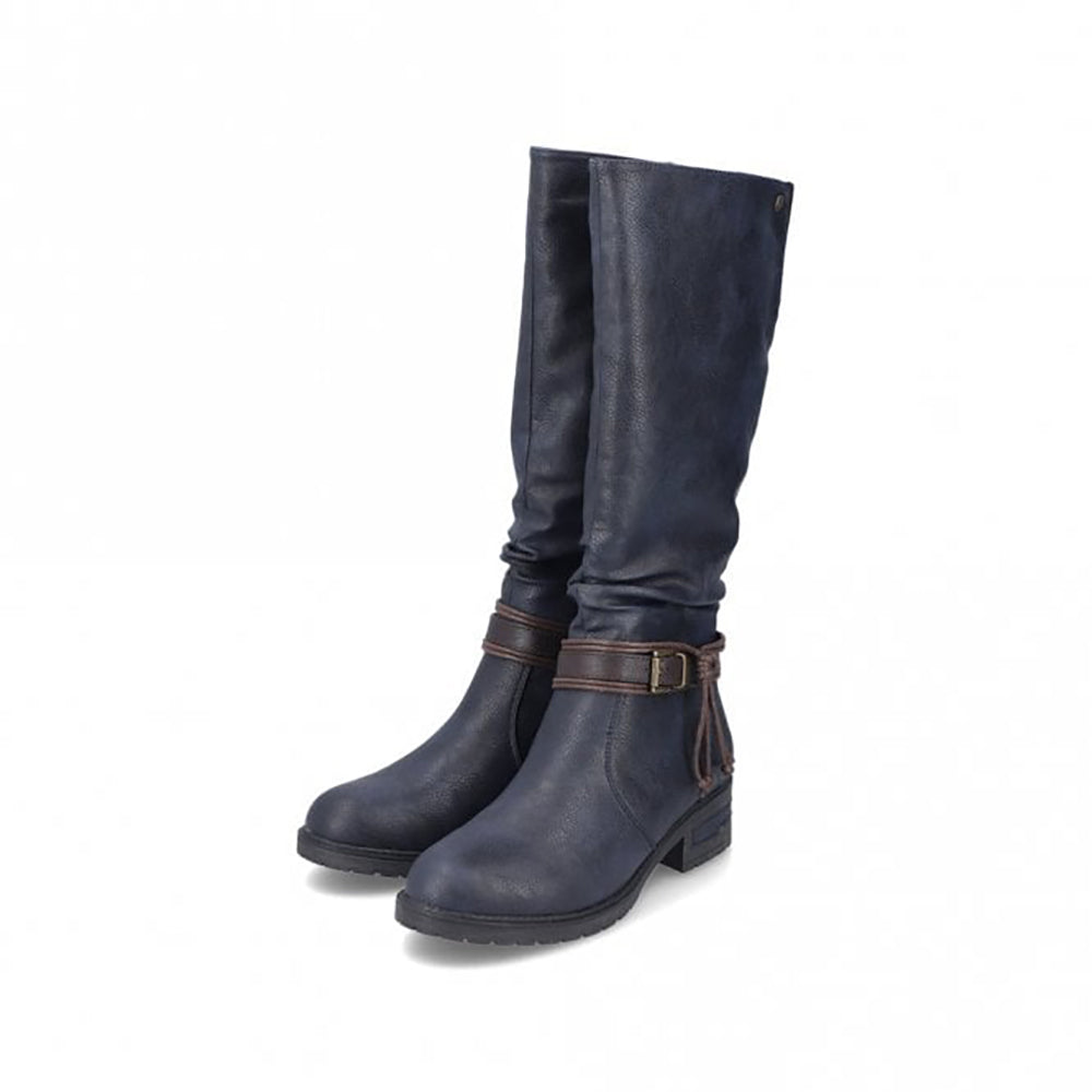 Zip Fastening Knee High Navy Boots