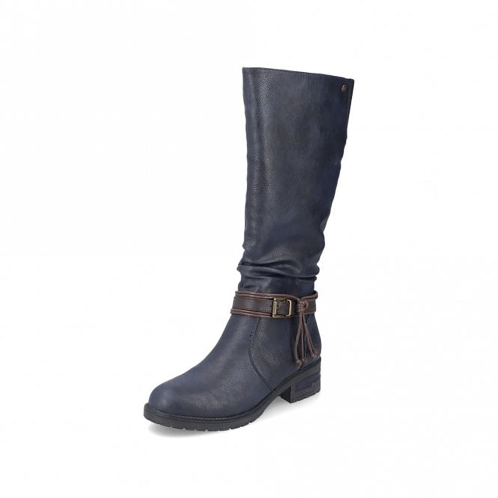 Zip Fastening Knee High Navy Boots