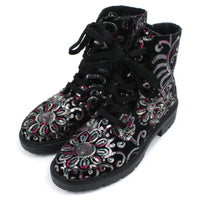Black sequined combat style boots.