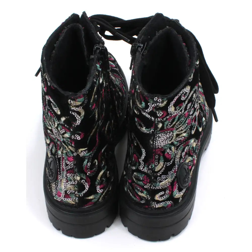 Black sequined combat style boots.