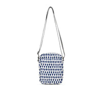 Small crossbody bag with blue pattern on a white background