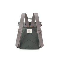 Green backpack with gray straps on a white background