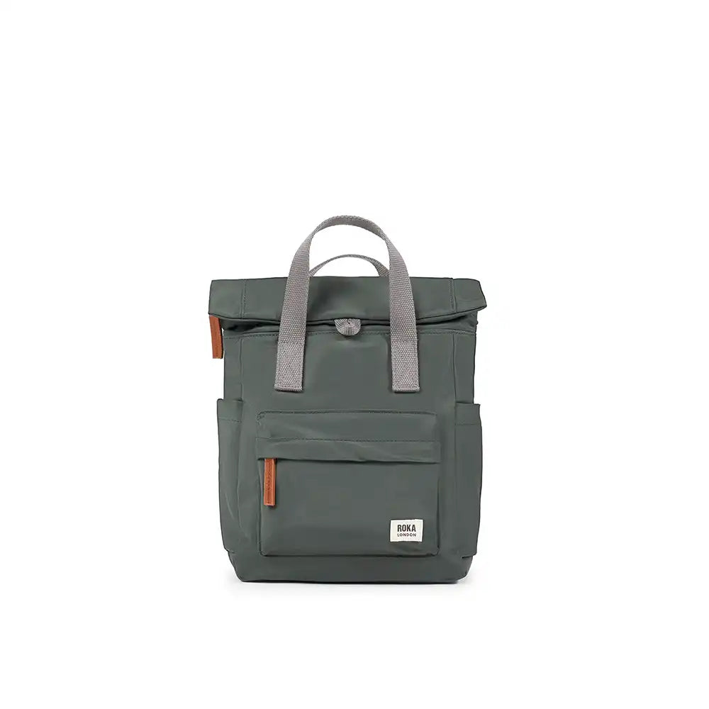 Green backpack with gray straps on a white background