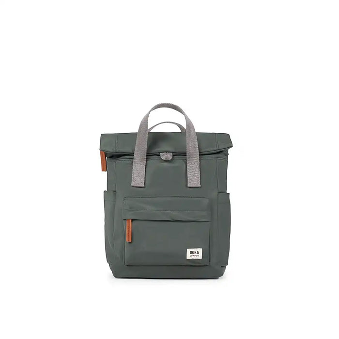 Green backpack with gray straps on a white background