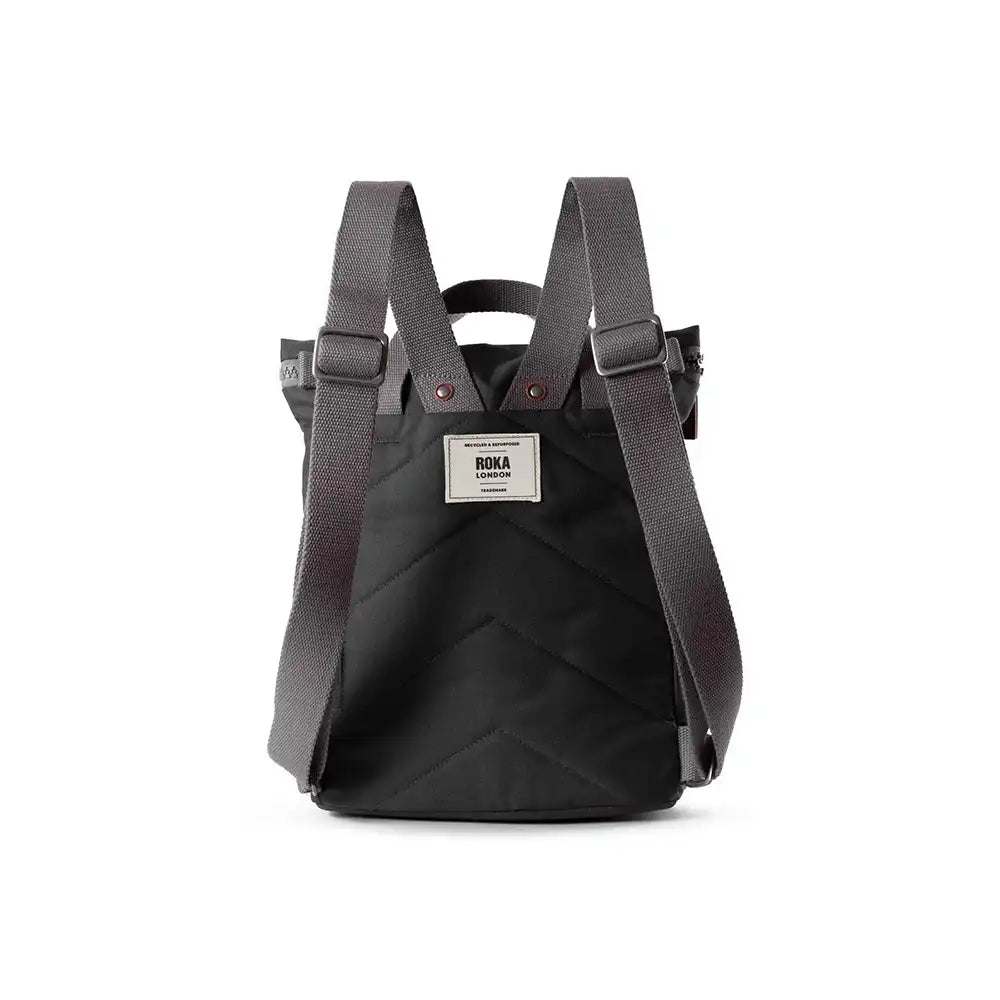 Black backpack with gray straps on a white background