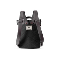 Black backpack with gray straps on a white background