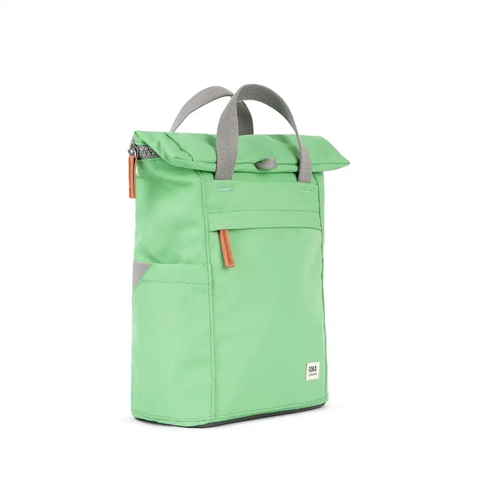 Green backpack with gray straps on a white background