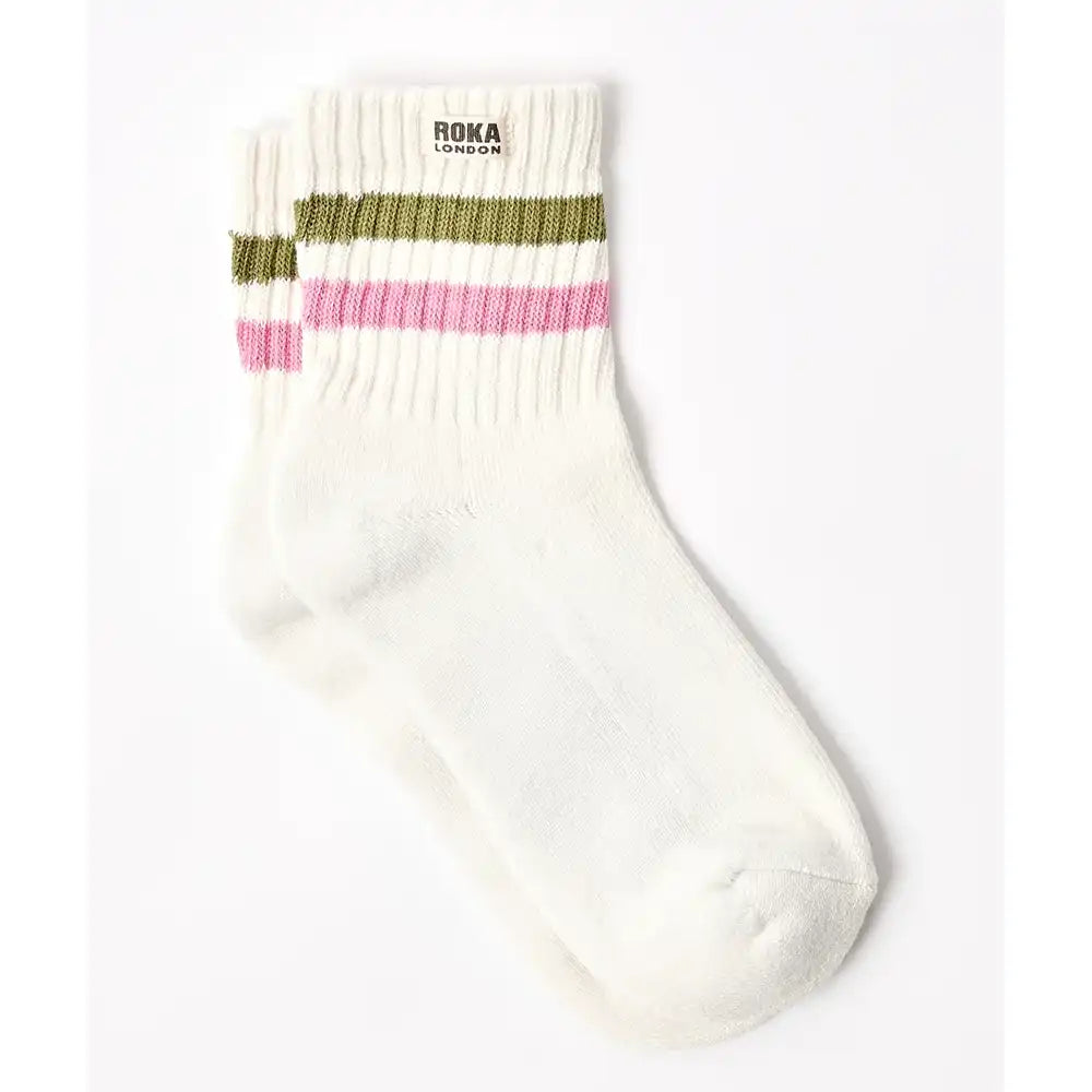 Windsor Stripe Crew Socks - Avocado & Carnation