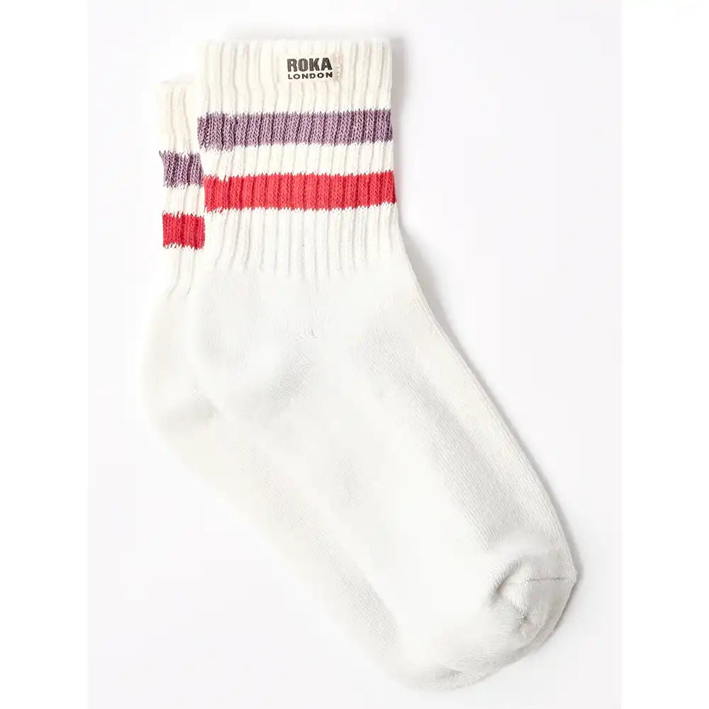 Windsor Stripe Crew Socks - Red & Flint