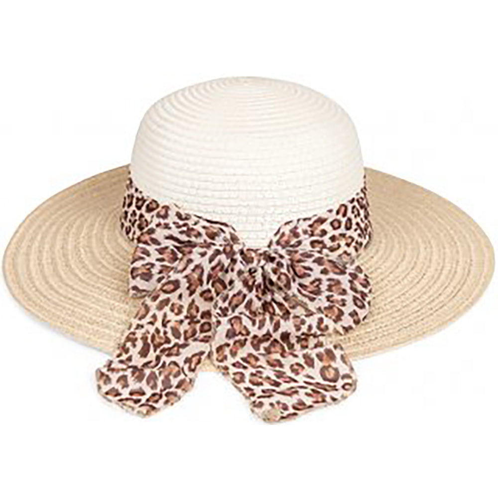 SSP Wide Brim Straw Hat with Leopard Ribbon
