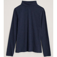 Seasalt Cornwall long sleeve roll neck top in maritime blue. Flat view. 