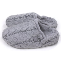 Shu Da Helena slippers. Chunky cable knitted design. Mule open backs. Side view.