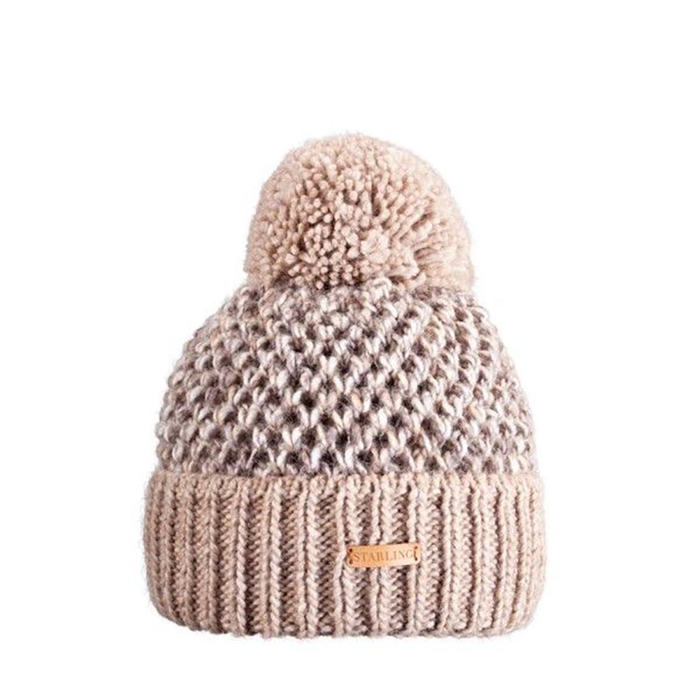 Bobble Hat with Woollen Pom Pom - Beige