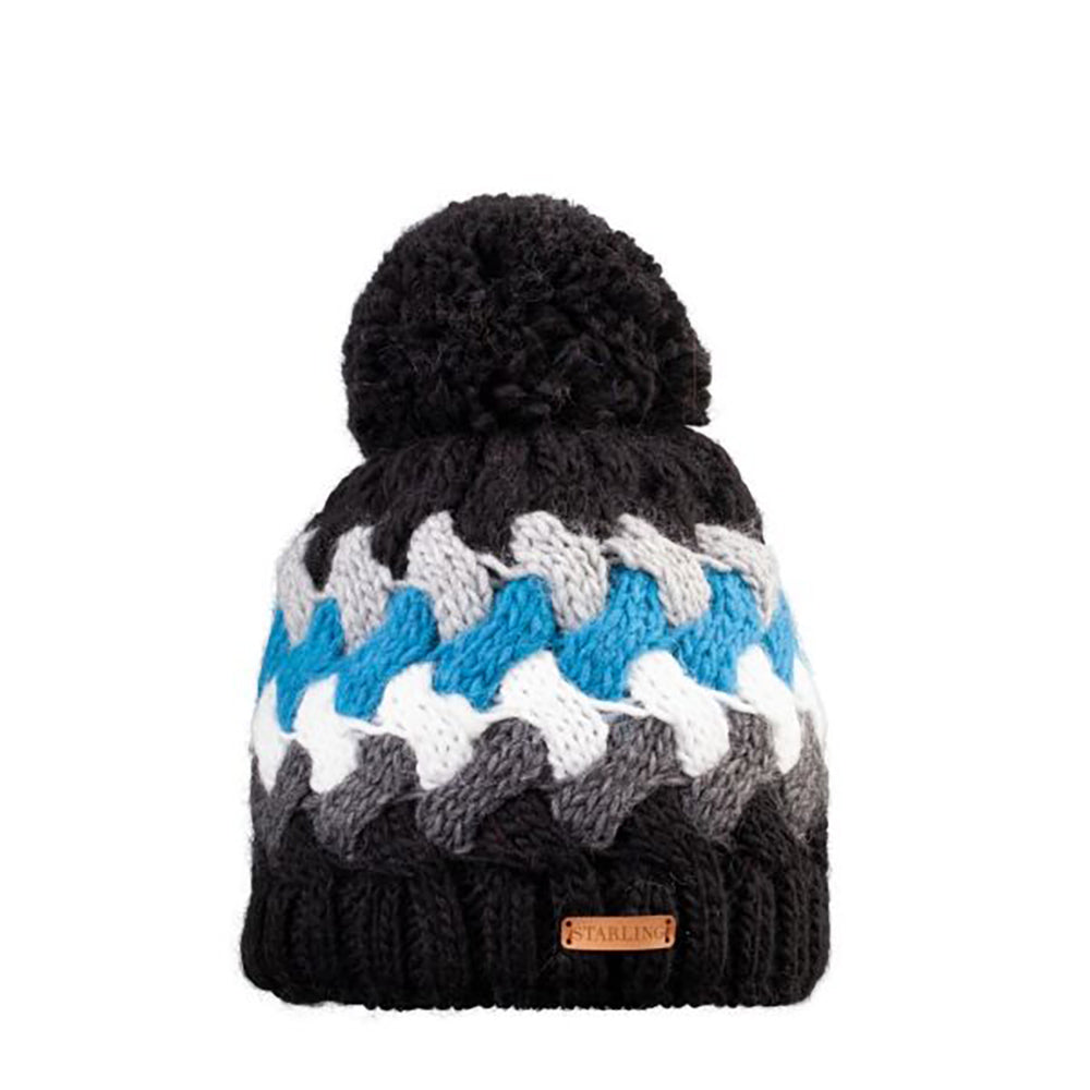 Woven Pom Pom Knit Hat - Black Multi