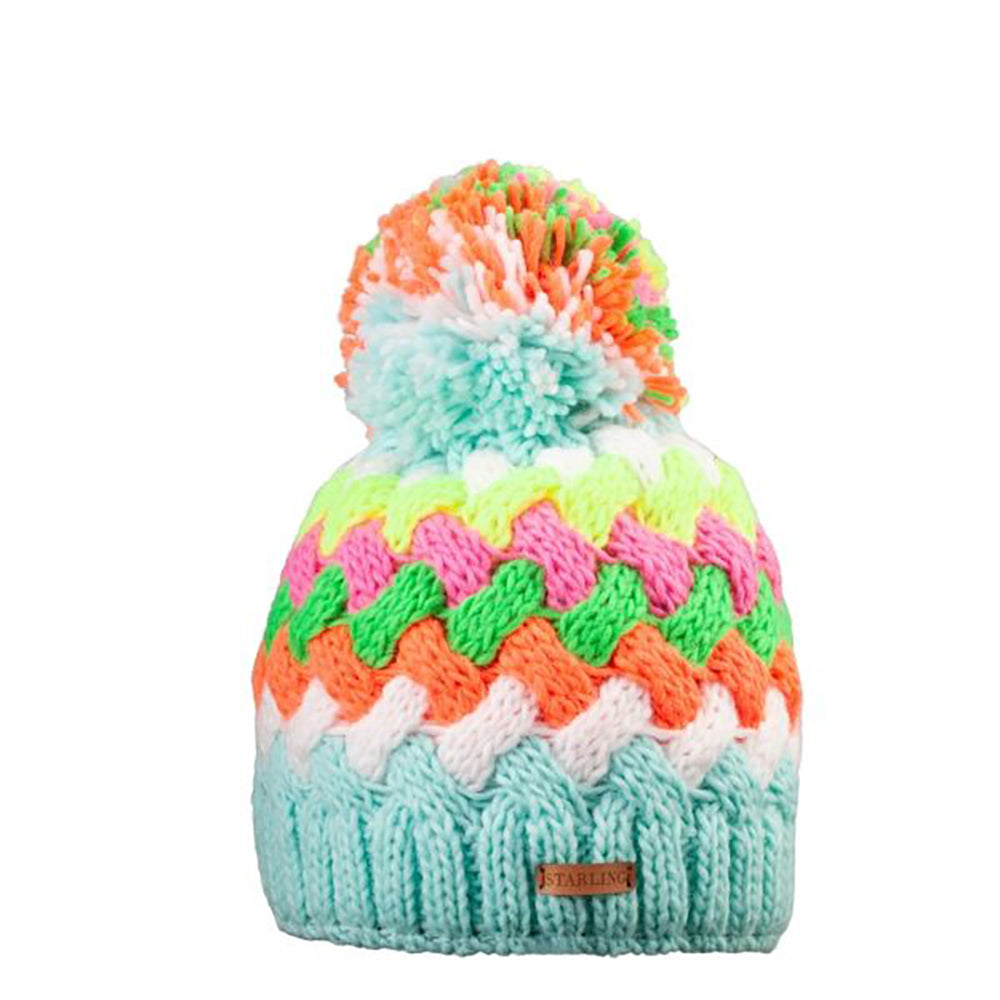 Woven Pom Pom Knit Hat - Mint Multi