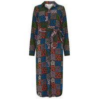 Colorful patchwork dress on a white background