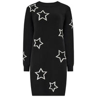 Black dress with white star patterns on a white background