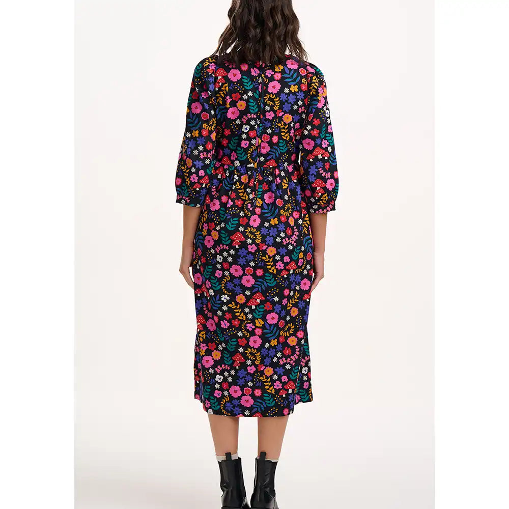 Maria Midi Smock Floral Toadstool Dress - Black